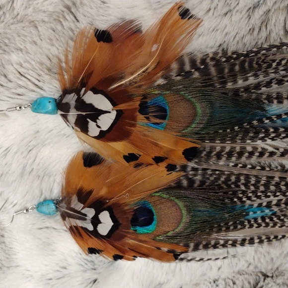 Handmade feather earrings with authentic turquoise - Picture 6 of 8